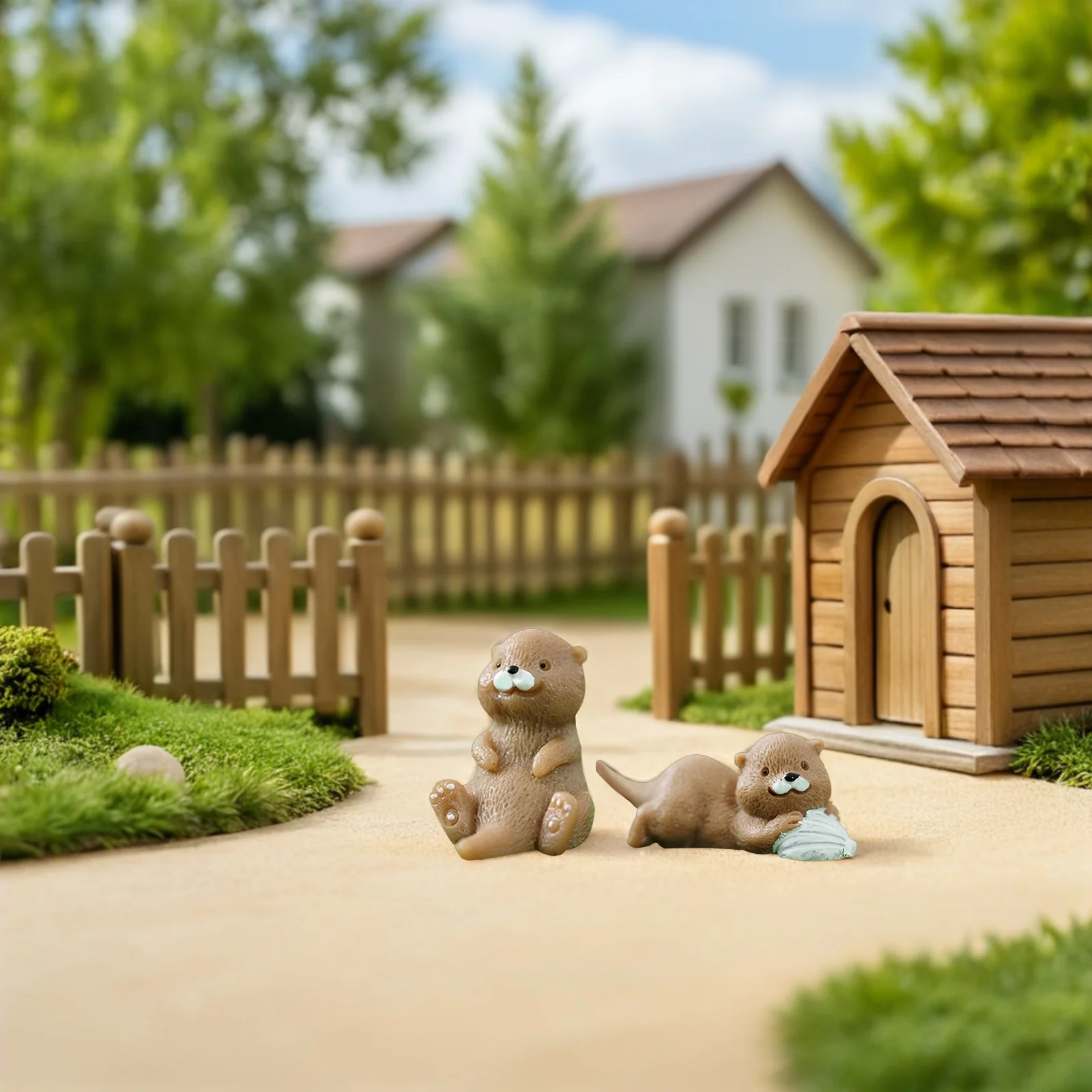 

4 Resin Miniature Small Decorations Car Yard Garden Mini House Otter Statue Decor Miniature Otter Figure Landscape