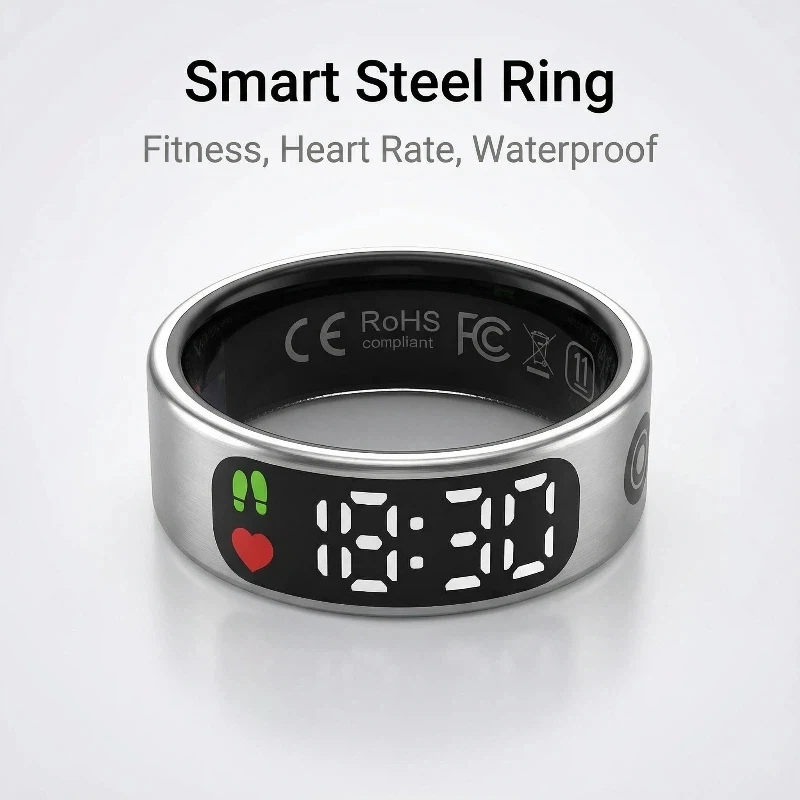 

Умное кольцо из нержавеющей стали, трекер здоровья, монитор сердечного ритма, уровня кислорода в крови и сна, водонепроницаемое.