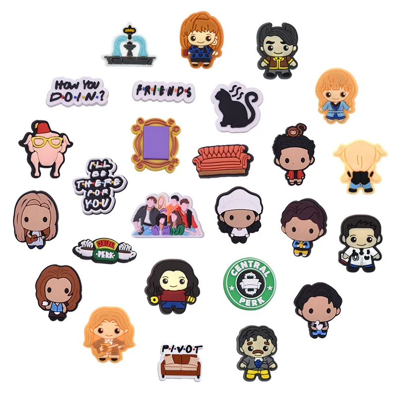 27pcs Classic TV Show Friends Character Shoe Charms Soft PVC For Slides Sandals DIY Custom Accessories Sandal Slide Ornaments