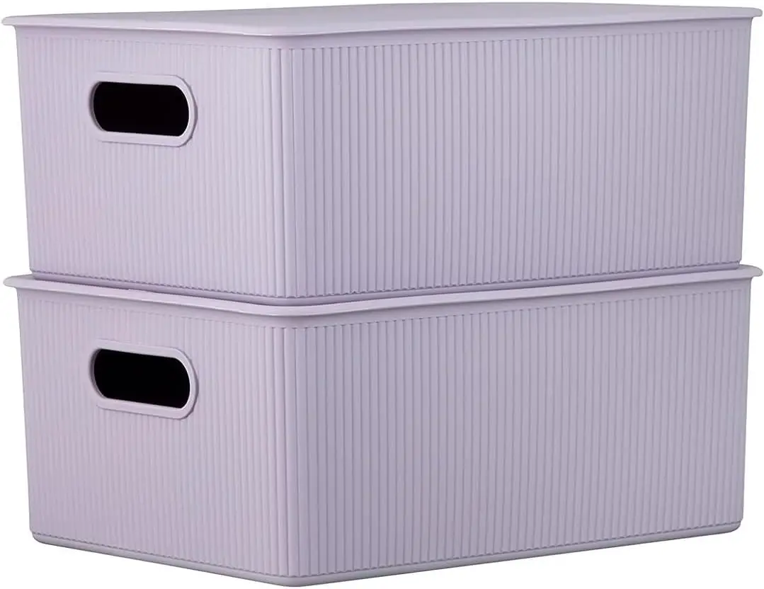 

Ribbed Storage Bin With Lids 11.5"w X 6.25"d 15"h Purple Polypropylene