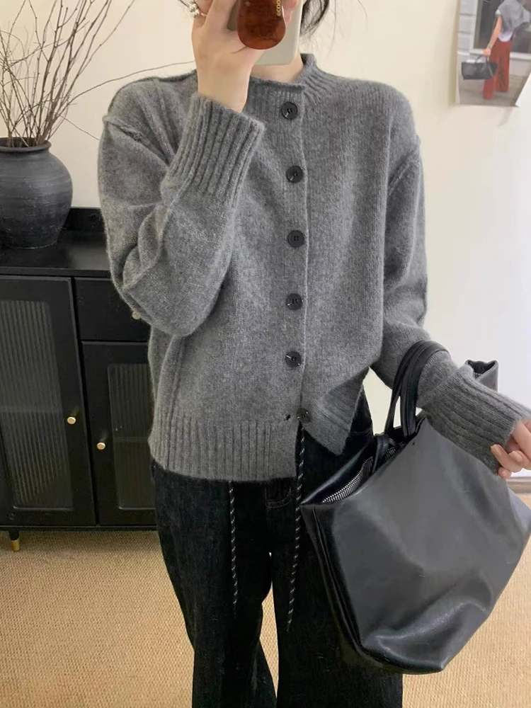 

Осенне-зимний вязаный кардиган с длинными рукавами, свободного кроя, на одной пуговице, универсальный повседневный свитер-пальто для женщин