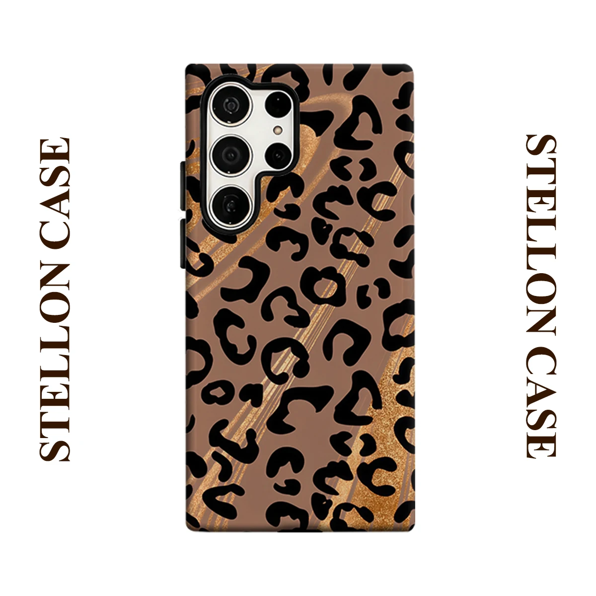 Gold Glitter Leopard Glossy Double Layer Shockproof Phone Case For Samsung Galaxy S25 Ultra S24 Plus S23  Ultra Hard Back Cover