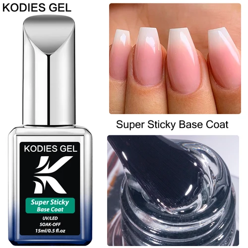 Imagen 1 del producto KODIES GEL Super Base Coat Esmalte de uñas en gel base ultrapegajoso 15 ml Transparente fuerte semipermanente UV/LED capa superior Gel barniz híbrido