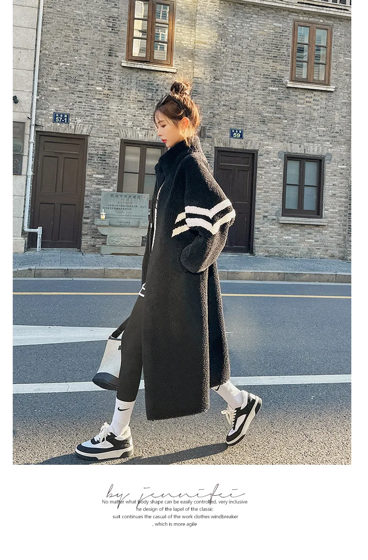 Women Faux Fur Coats Mid Length Coat Thick Warm Stand Collar Y2k Streetwear Elegant Splice Open Stitch Autumn Winter 2025