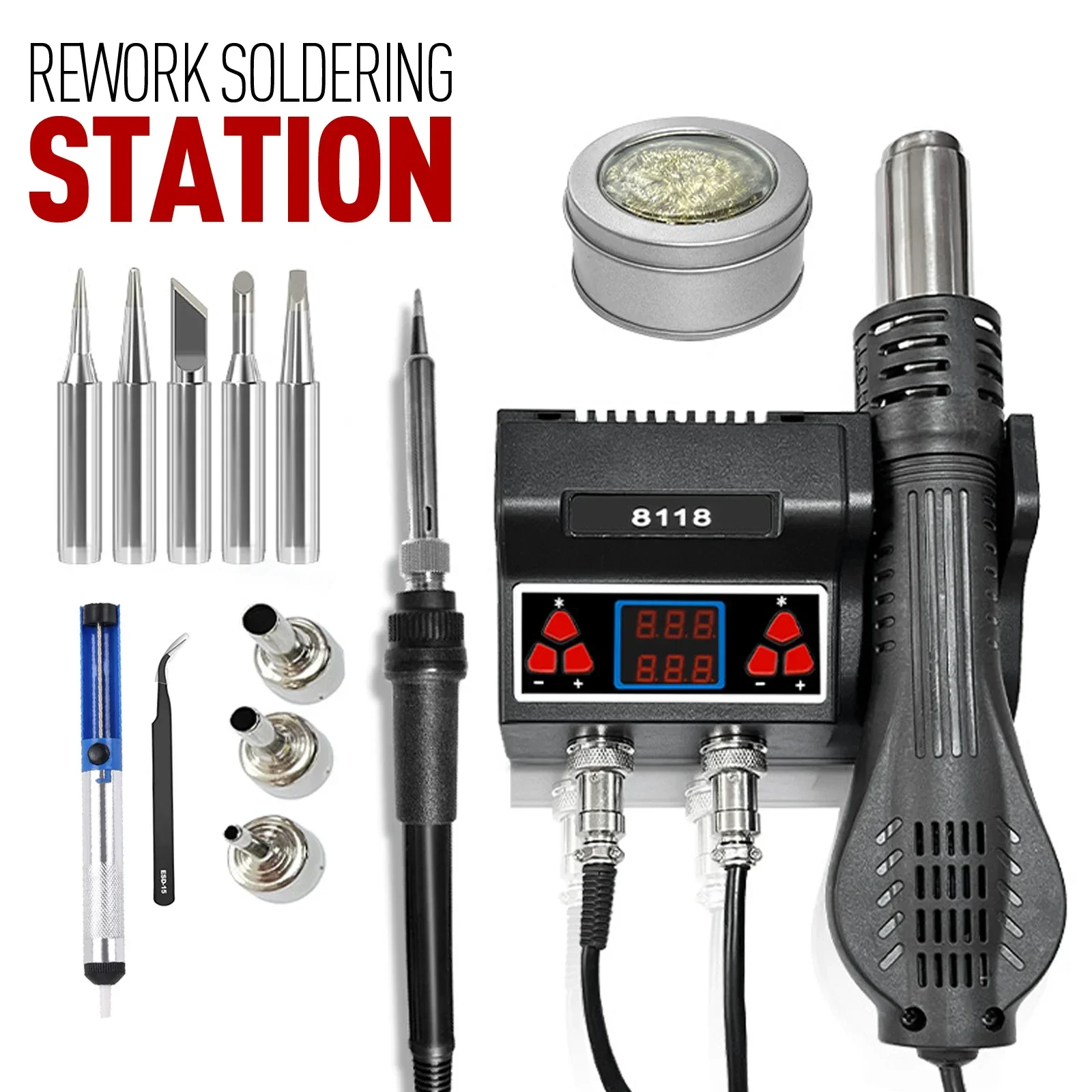 

8118 2 in1 SMD Rework Soldering Station Hot Air Soldering Iron LCD Digital Display Welding Station Welding Repair Tool