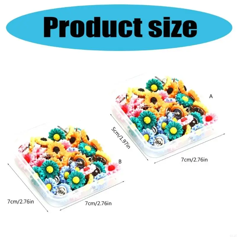 Q1JC 20/30PCSヒマワリのプッシュピンオフィス掲示板コルクボード通知ボードピン描画ピンマップピンハンギング用マップピン