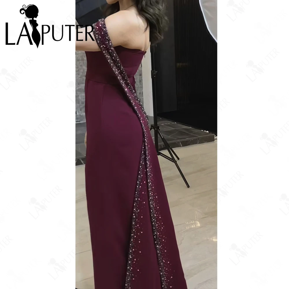 فساتين سهرة كلاريت على طراز الشرق الأوسط فستان حفلة موسيقية من الكريب الثقيل من الخلف مطرز بالخرز فساتين رسمية فاخرة