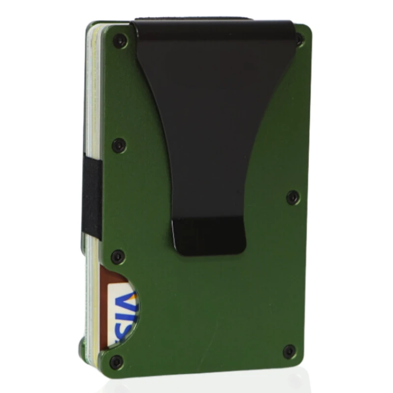 Minimalistische, schlanke RFID-blockierende Geldbörse für Herren – leicht, langlebig und kompakt – Aluminium-Geldbörse mit Geldklammer (schwarz) – Detail 2