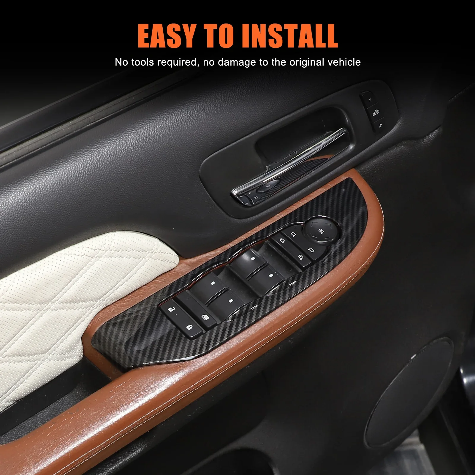 ABS Carbon Fiber For Cadillac Escalade 2007-2014 Car Steering Wheel Window Glass Lifting Button Frame Sticker Accessories