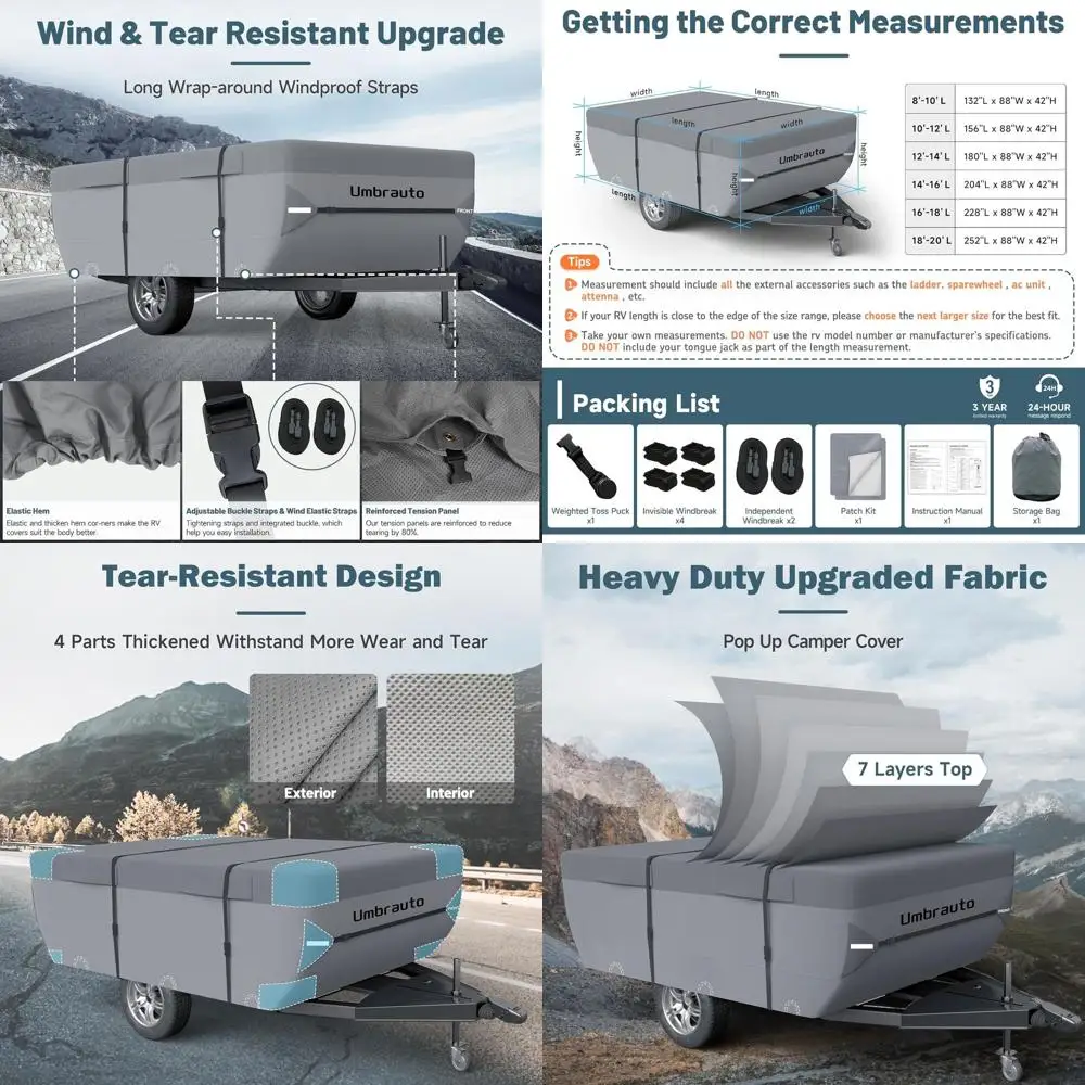 أغطية تخييم منبثقة تناسب مقطورة خيمة بطول 14-16 قدمًا، غطاء مقطورة منبثق علوي مكون من 7 طبقات مقاوم للماء وسميك جدًا وقابل للتنفس بعامل حماية من الأشعة فوق البنفسجية #1