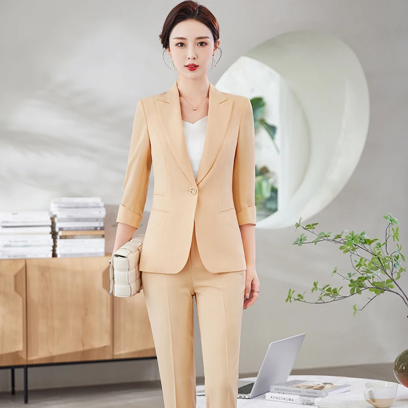 NAVIU Fashion Women Suits 2023 New Professional Temprament Half Sleeve Slim Blazer And Pants Office Ladies Work Wear