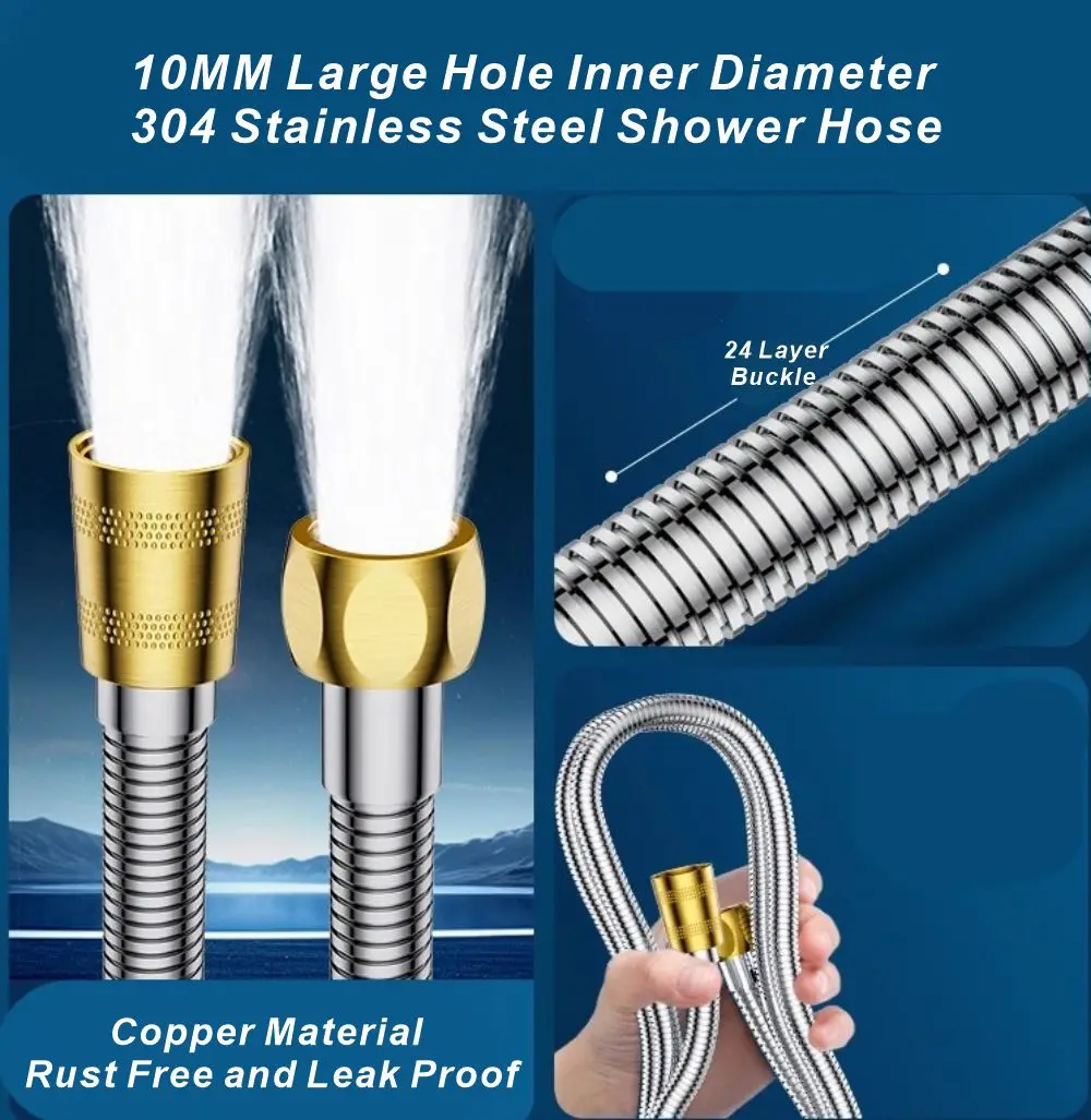 

New 1pcs 1.5/2/3M SUS 304 Flexible Shower Hose Long Bathroom Big Flow Pipe Extension Water Pipe Pull Pipe Bathroom Accessories