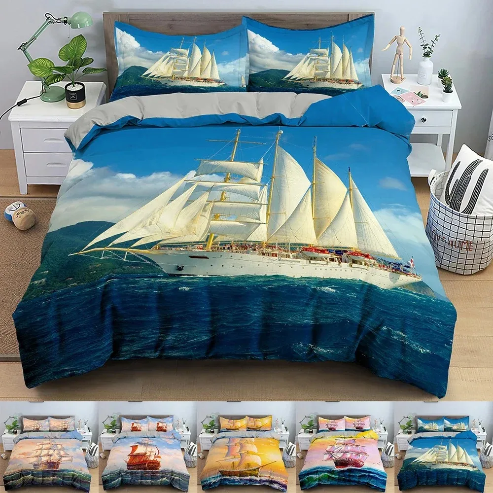 

Sail Duvet Cover Set Sailboat Pattern Bedding Set 3D Printed Comforter Covers Single Double King Bedclothes For Bedroom