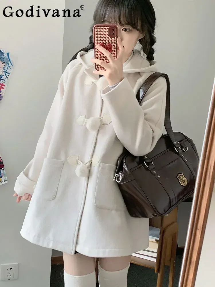 

Original Design JK Uniform Mid-length Woolen Coat Jackets Japanese College Style Sweet Cute Loose Student Kawaii Overcoat Mujer