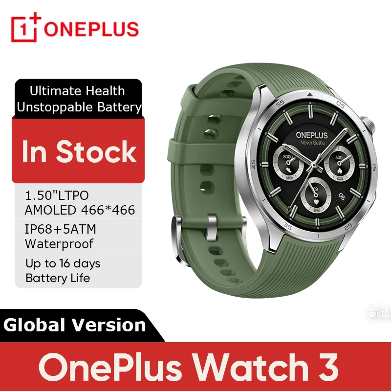 Глобальная версия OnePlus Watch 3 46 мм Смарт-часы 1,5-дюймовый AMOLED-дисплей Память 32 ГБ Snapdragon W5 Wear OS от Google IP68