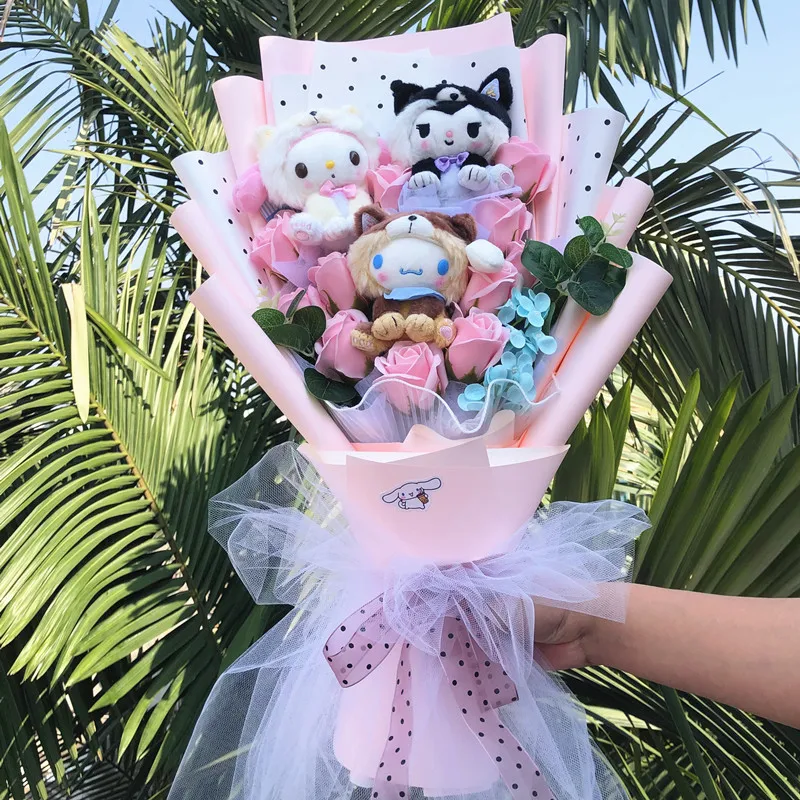 

Sanrio My Melody Cinnamoroll Kuromi Turned Into Shiba Inu Anime Action Figures Doll Bouquet Valentine's Day Gift For Girlfriend