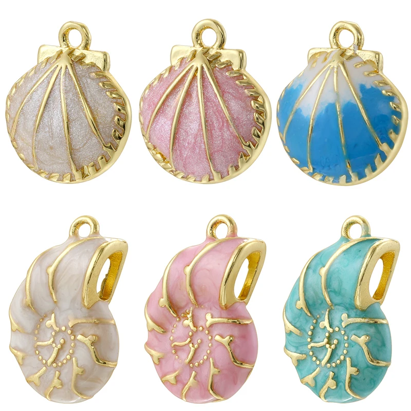 ZHUKOU Enamel Drip Glaze Sweet and Romantic Colorful Shell Conch Resort Style Handmade Jewelry Making Accessories:VD1969 VD1970
