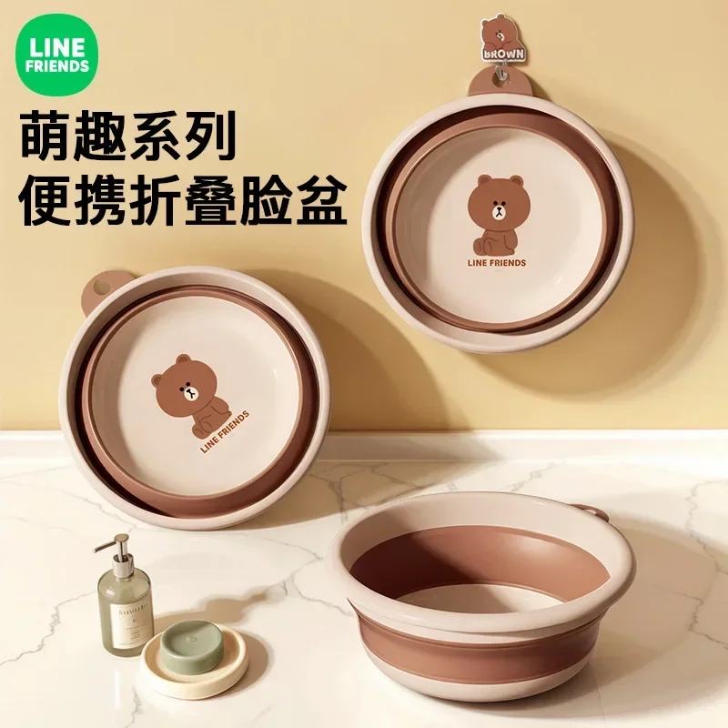 LINE FRIENDS BROWN Hanging Storage Bucket Anime Kawaii Dormitory Student Laundry Washing Face Household Plastic Folding Basin