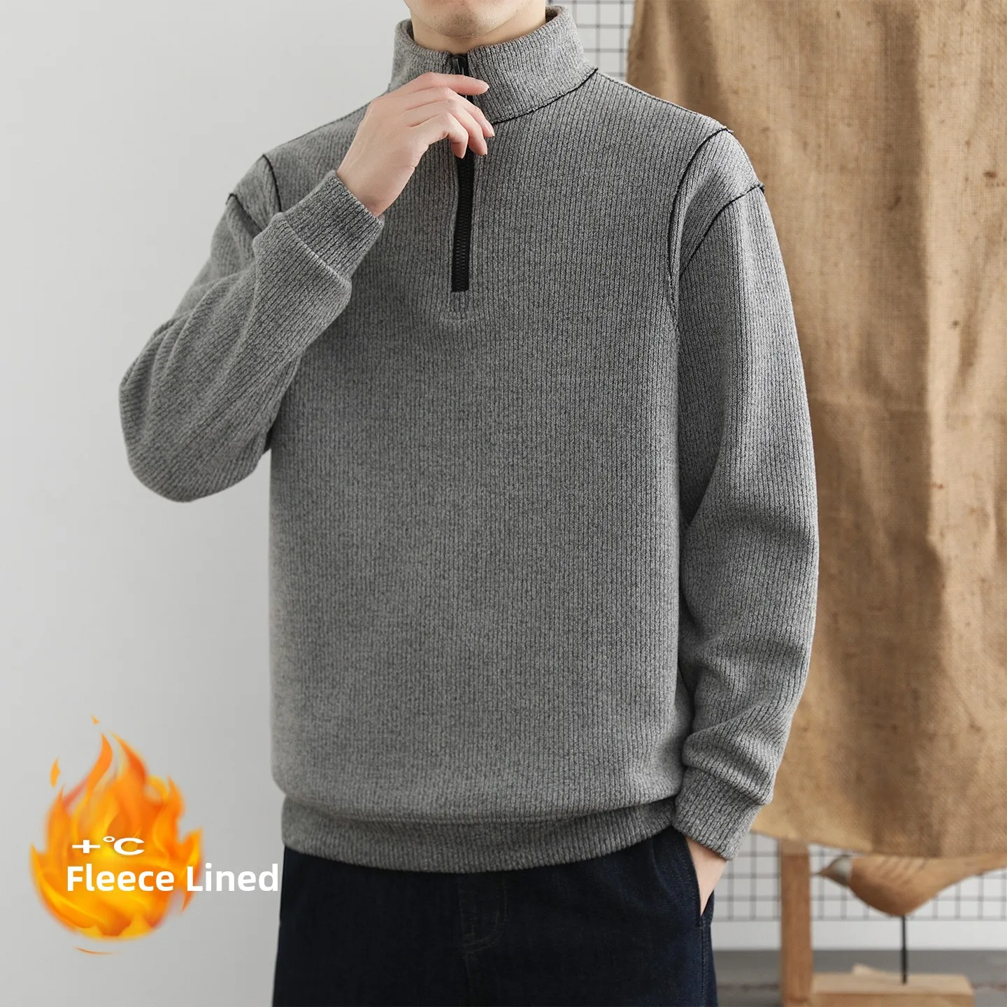 

Мужская повседневная трикотажная кофта на флисовой подкладке с воротником-стойкой на молнии, осенне-зимняя, модная, в американском винтажном стиле, новинка