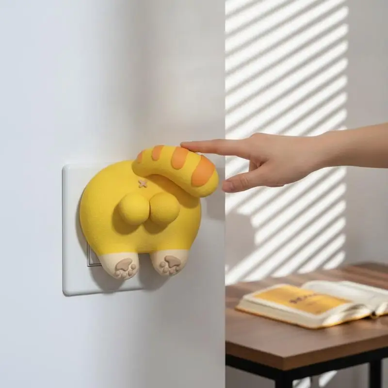 Kreativer orangefarbener Katzen-Po-Schalter-Panel-Aufkleber, niedlicher 3D-Tier-Aufkleber, abnehmbar, für Kinderzimmer-Wanddekoration. – Detail 4