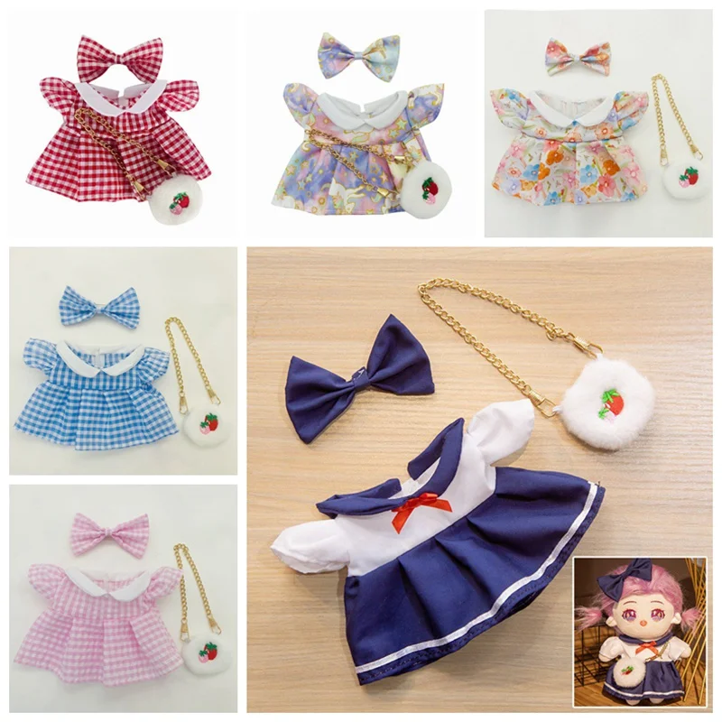 20cm Cotton Doll Clothes Lovely Spring Summer Princess Dresses Pants Plush Dolls Clothes Fashion Dresses With Headband Glasses