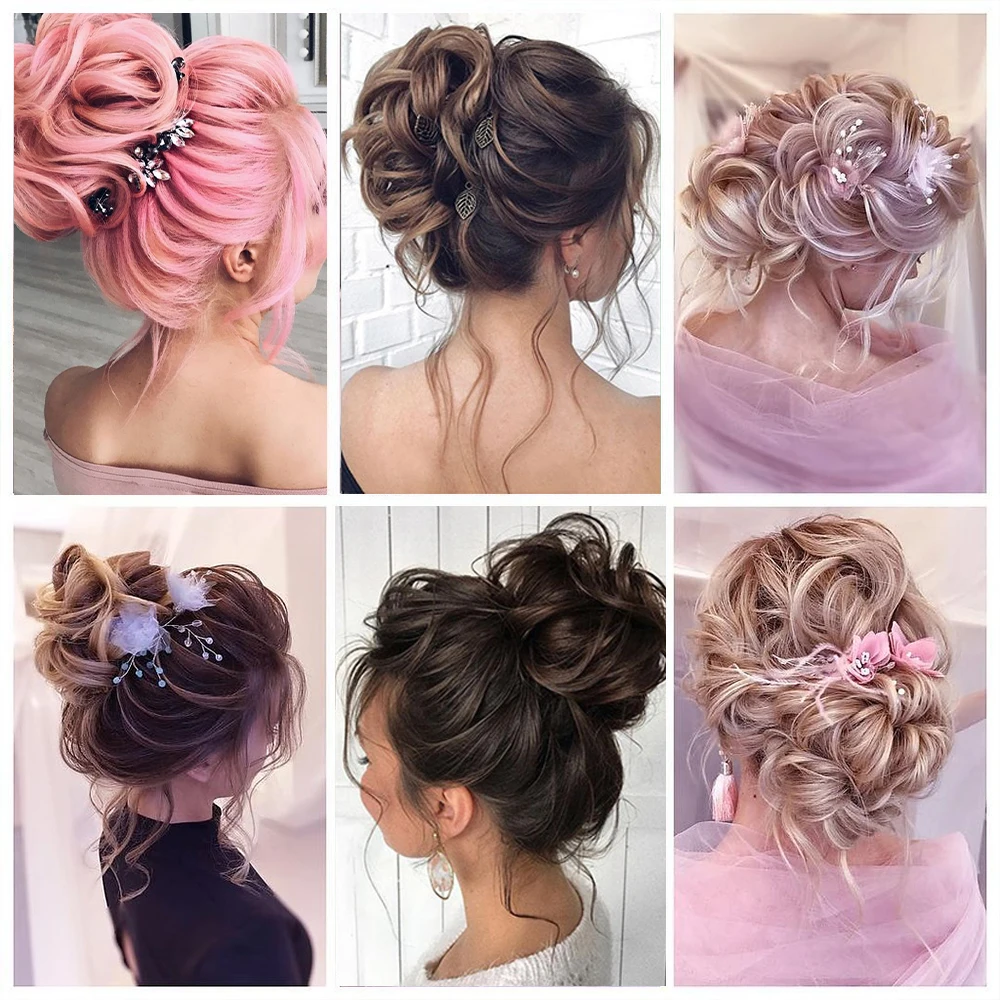 Synthetic Wig Chignon Hair Bun Women\'s Natural Curly Messy  With Rubber Band Hairpieces Extensions Pink Red Black