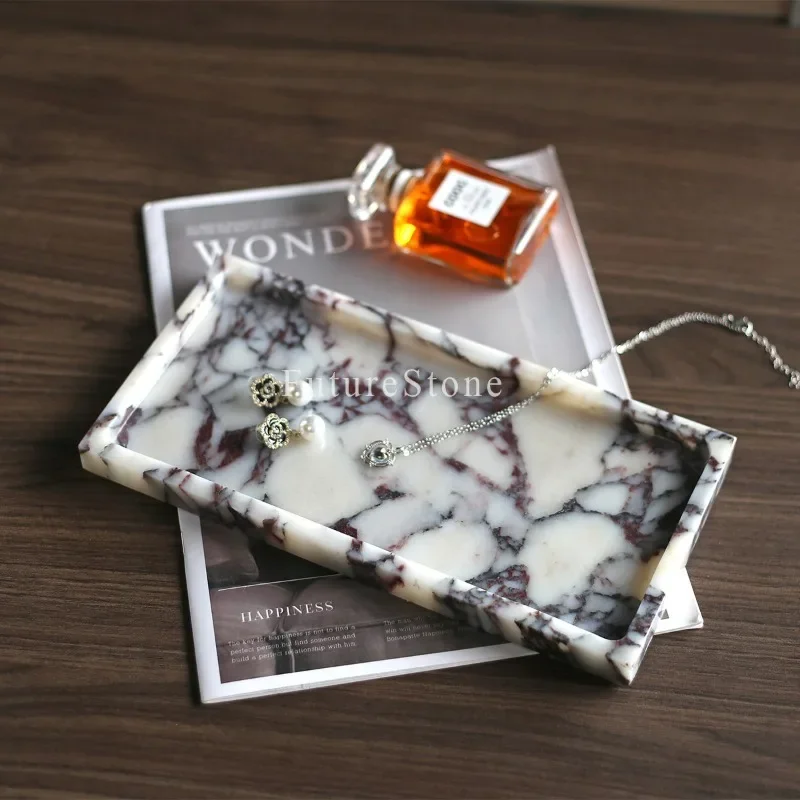 European Light Luxury Marble Tray, Rectangular Entryway Catchall for Keys & Jewelry, Home Decor Accent for Hotel & B&B