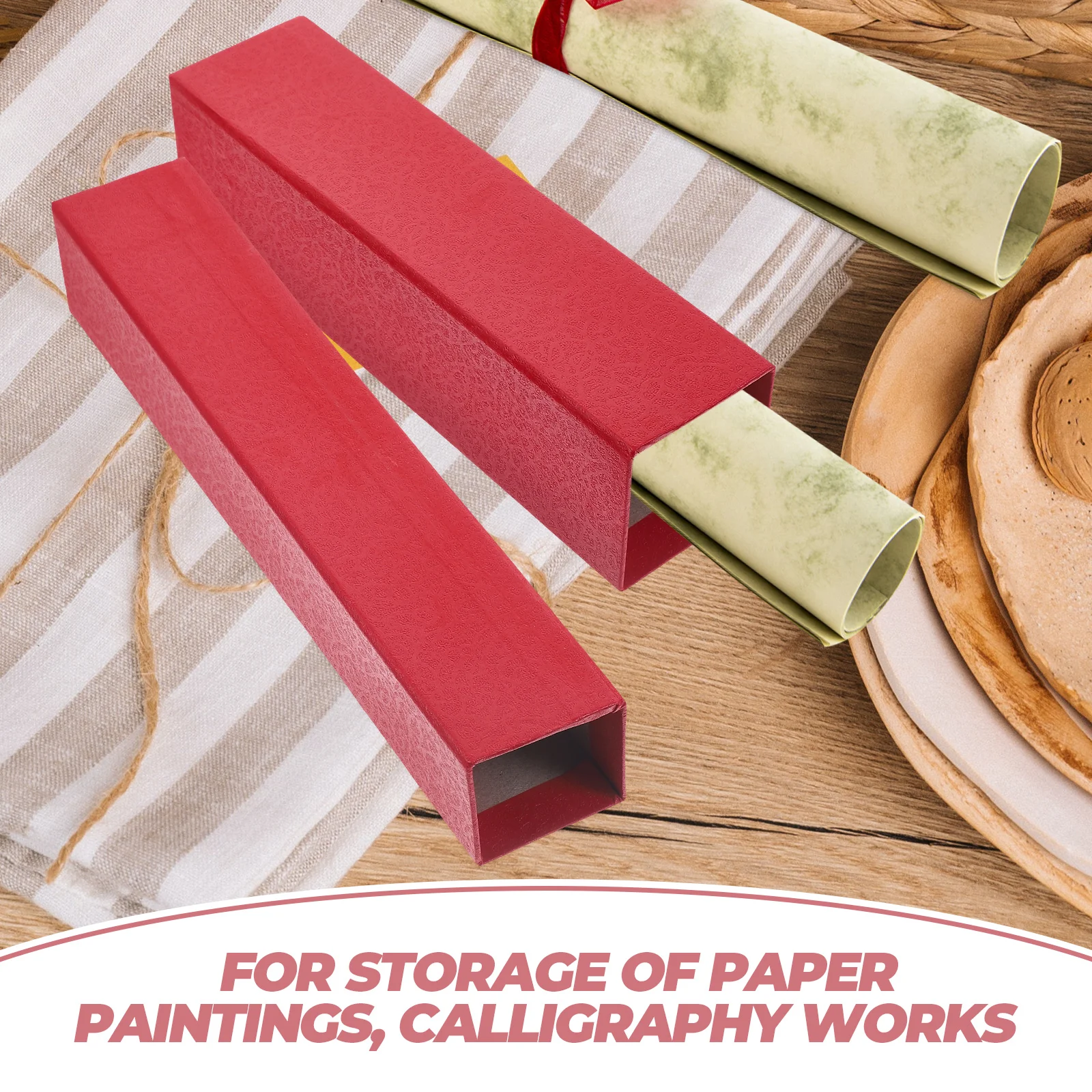 

2 Pcs Poster Tubes Photo Cartridge Storage Box 23cm Extend to 38cm Red Document Prints Paper Drawing Artwork Storage Tube Files