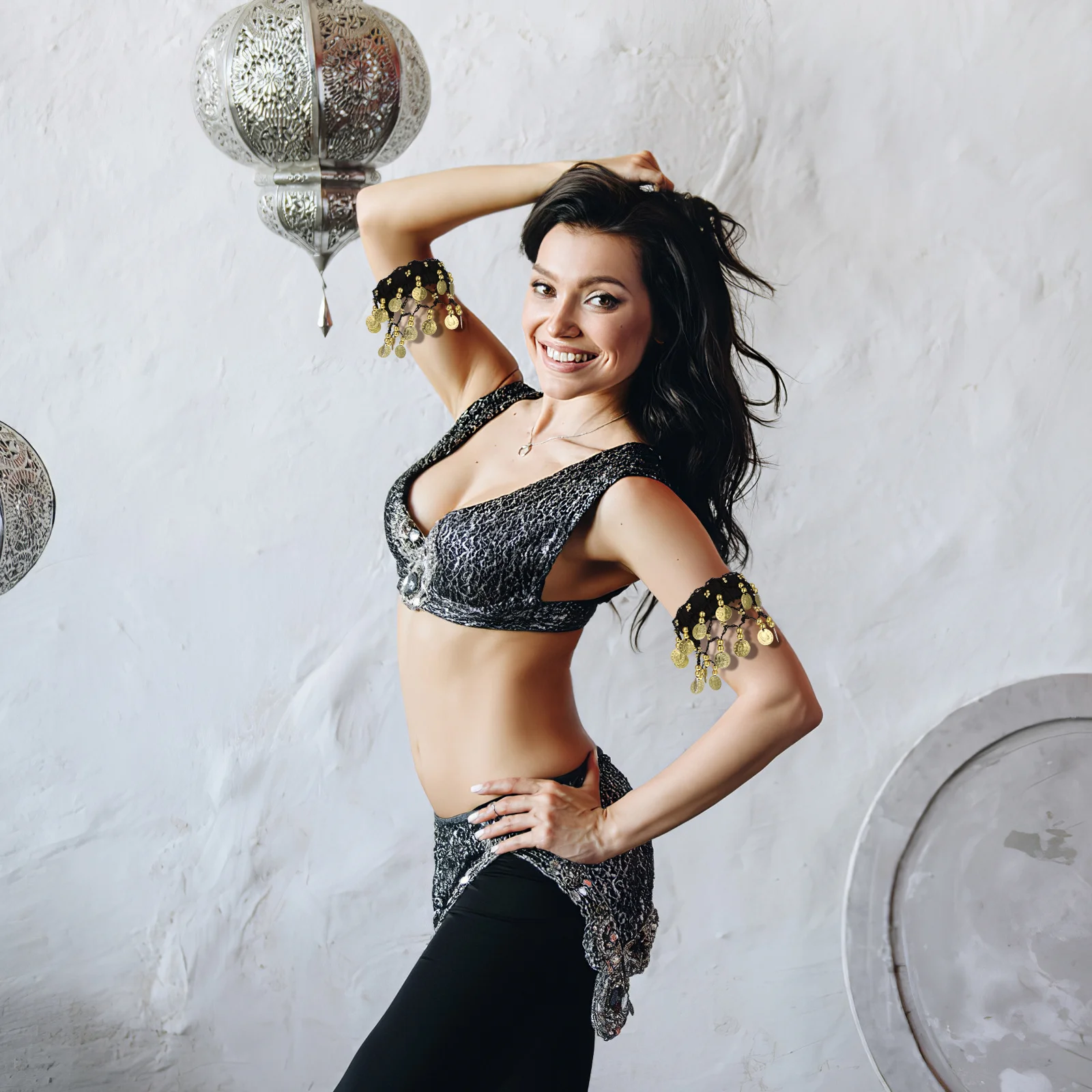 2pcs Belly Dance Ankle Bracelet Foot Jewelry For Women Coin Embellished Anklet Costume Accessories Wedding Party Halloween