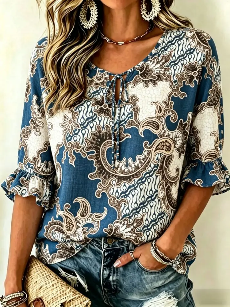 Literary Elegant Loose Half Sleeve Top, Understated Simple Design, Create Mild Daily Atmosphere Easily