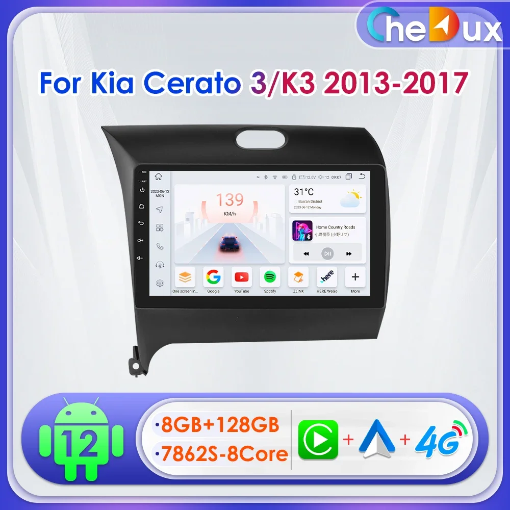 

Chedux 2Din 9inch Android13 Car Radio for Kia Cerato K3 Forte 2013 - 2017 Multimedia GPS Navi BT 4G Auto CarPlay DSP RDS UI7862