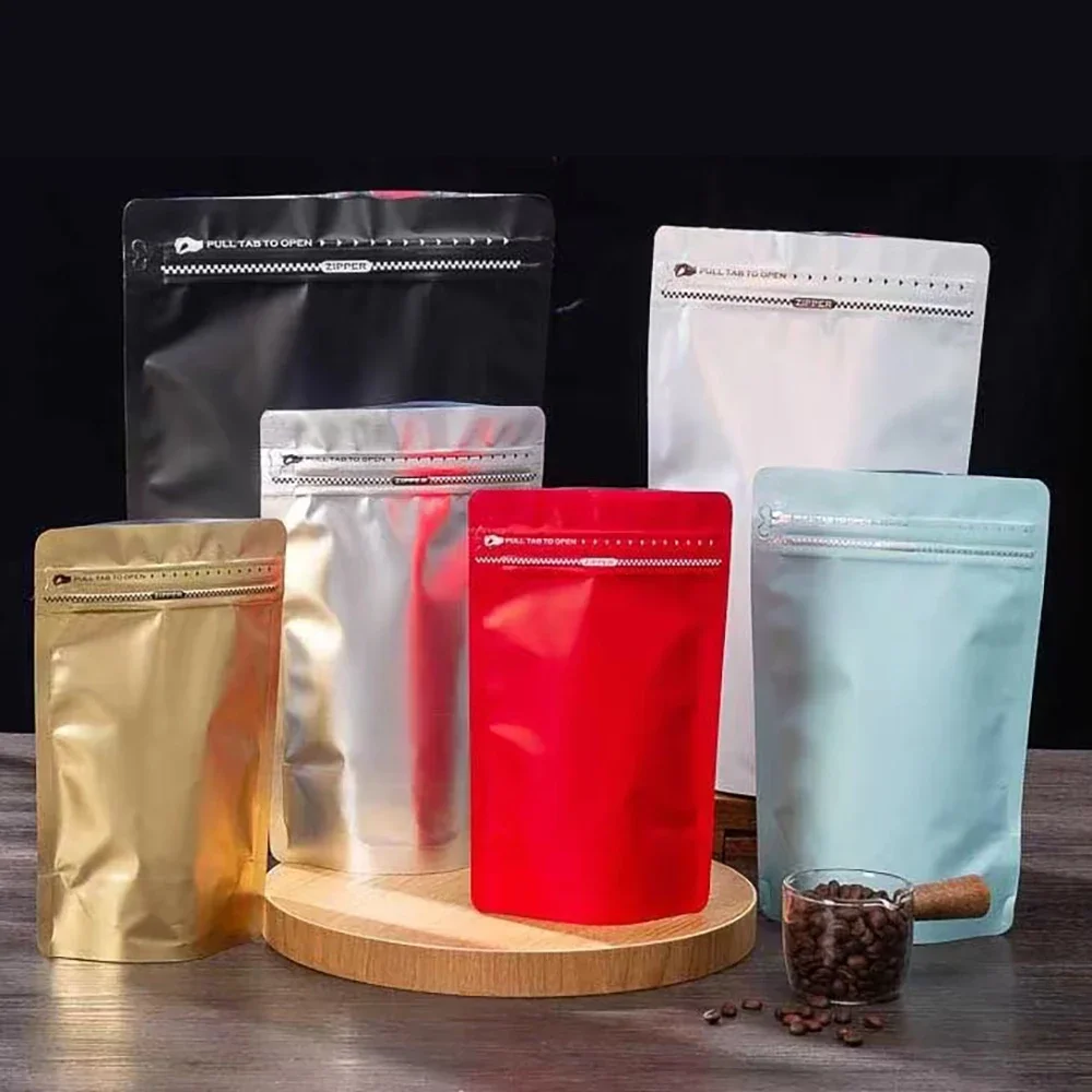 50pcs 150g 250g 500g 1kg Zipper Top Self Stand Up 150g 250g 500g 1kg Doypack Coffee Bean Packaging Bag with One-way Valve