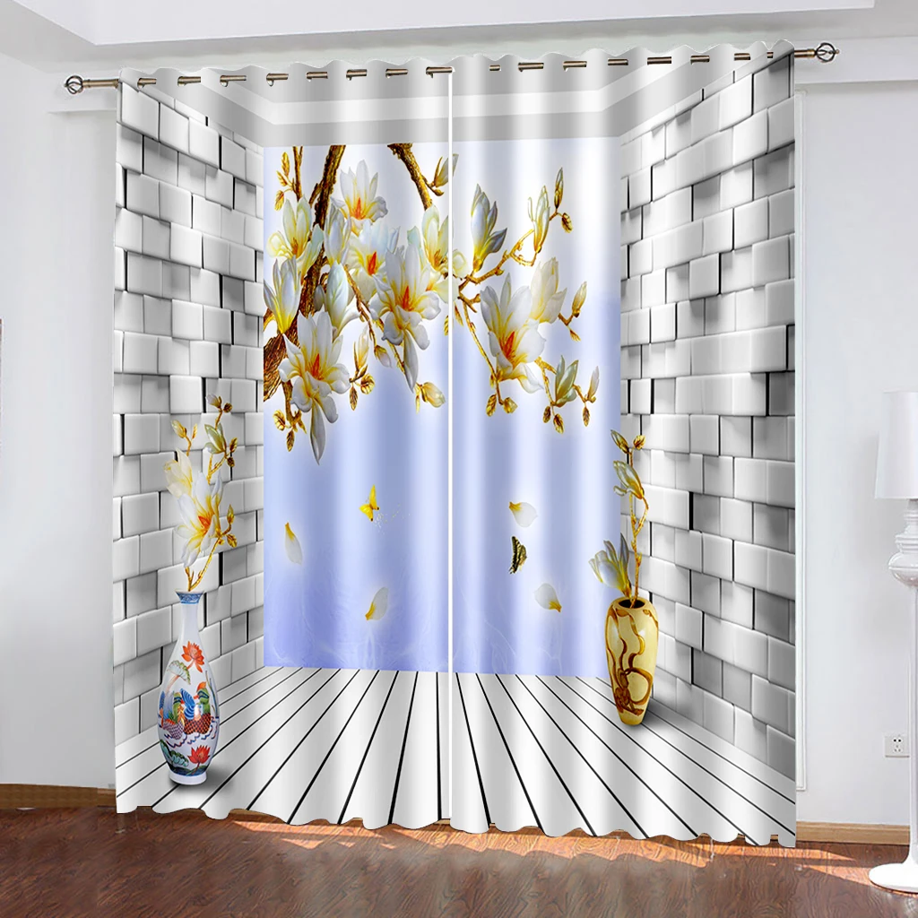 High quality custom 3d curtain fabric 3d flower curtains 3D Curtain Printing Blockout Polyester