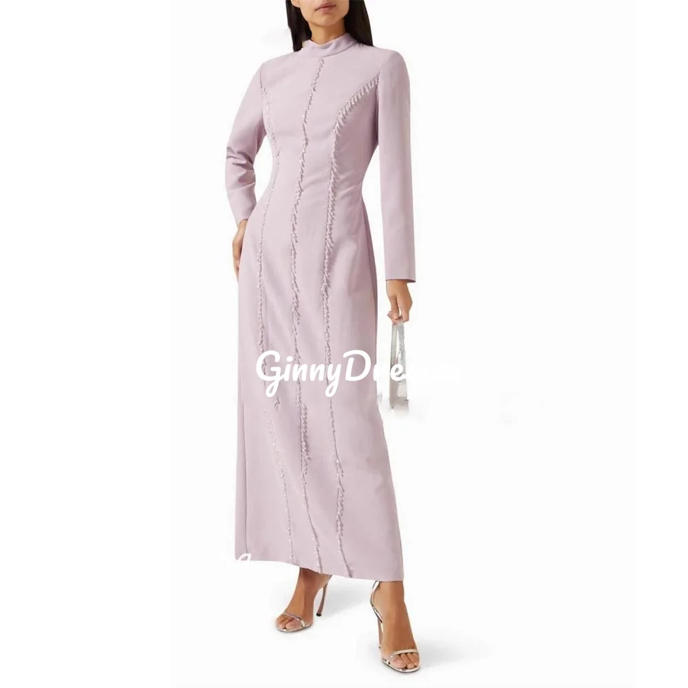 

Customized Dresses For Prom Column Scoop Neckline Ankle-Length Luxury Evening Dresses Beaded Long Sleeves Zipper Up Formal Occas