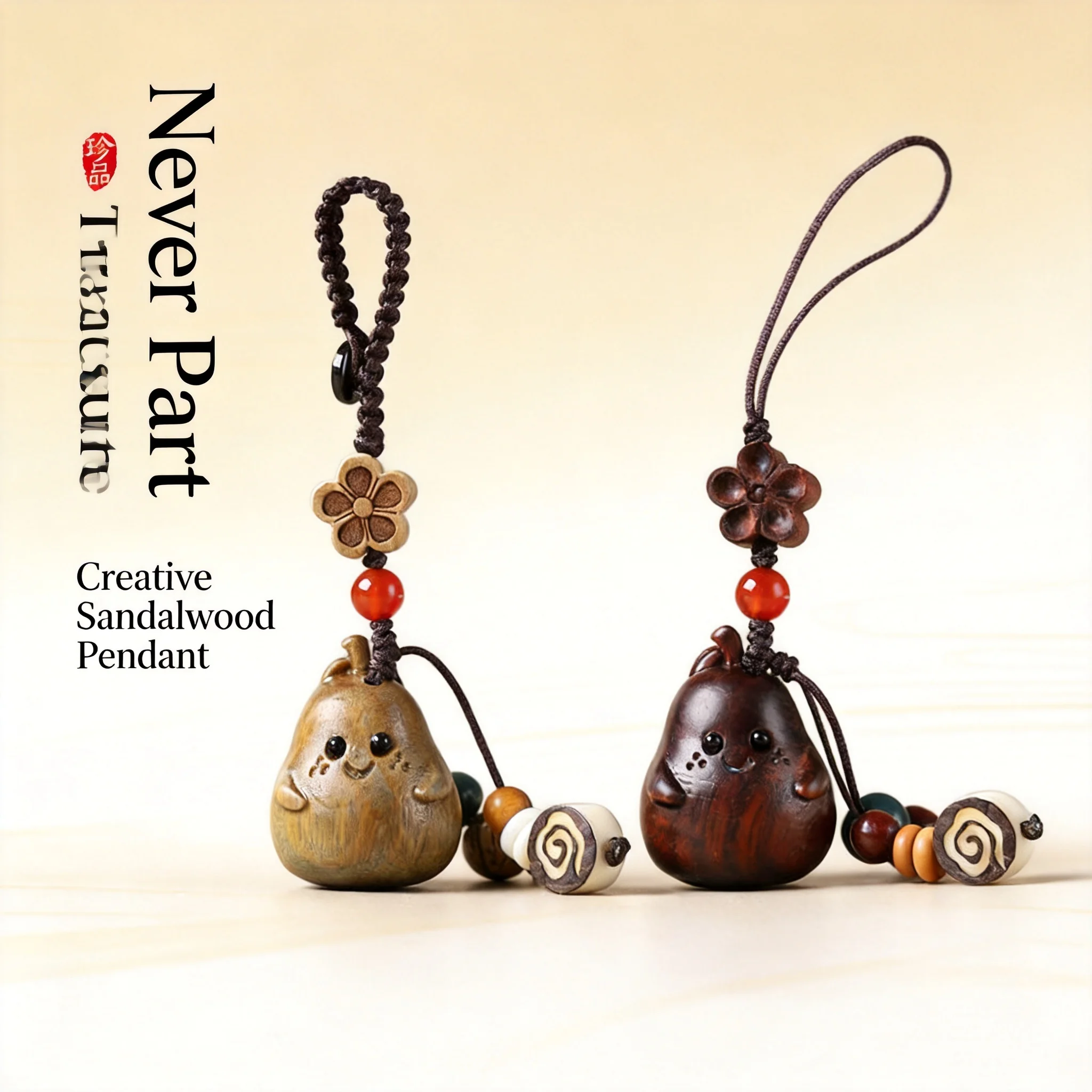 2026 Cute Sandalwood Pear Shaped Keychain Pendant Phone Lanyard Decorative Charm For Backpack Key Cell Phone Daily Use Accessory