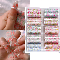 10Roll/Box Rose Flowers Designs Transfer Foil Sky Decals Transfer Foil Nails Sliders Holographic Flower Stickers Manicure Decor*