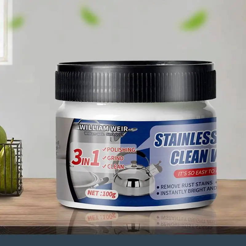 100g Polish Cleaner Cream Metal Cleaner and Rust Remover Rust-Proof Cleaning Wax for Stainless Steel Pots Automotive Ceramic