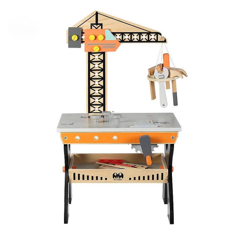 Educational Pretend Play Construction Workshop Tool Wood Crane Tool Stand Toy