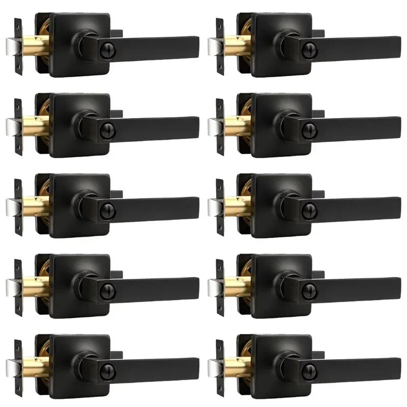 Matte Black Zinc Alloy Door Handle Thumb Turn Privacy Lock Keyless Entry Lever for Bedroom Bathroom Interior Room Hardware
