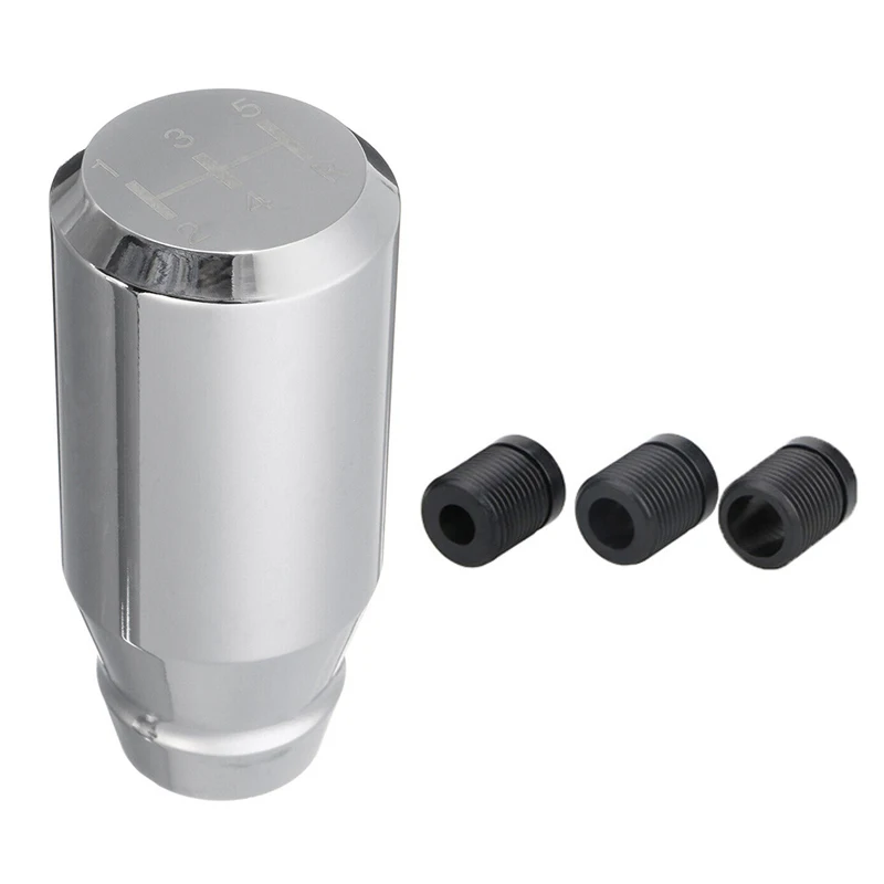 

5 Speed Car Manual Gear Stick Shift Knob Shifter Lever Head with 3 Adapters Silver