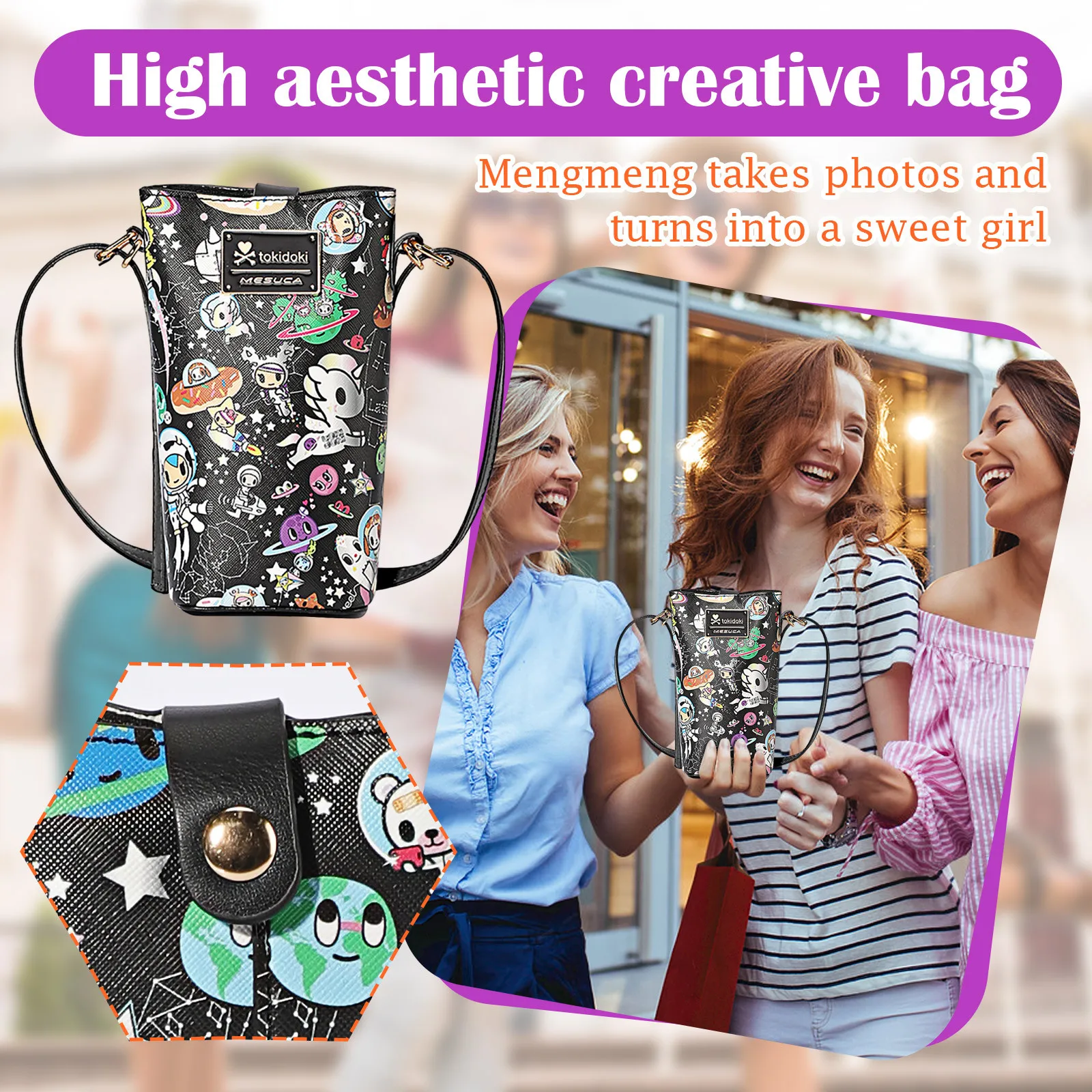 

Personalized graffiti shoulder bag,small PVC crossbody bag,button phone bag,wallet,smartphone pocket handbag