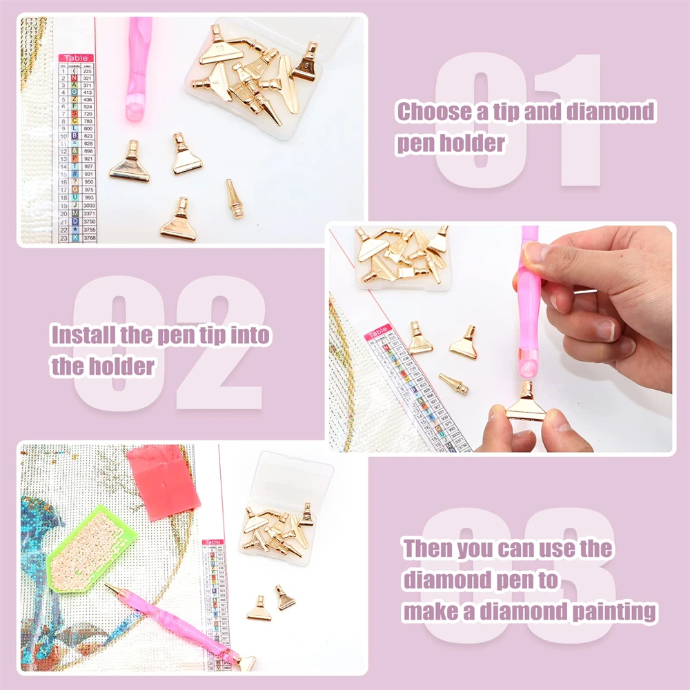 12pcs Diamond Painting Brush Metal Nibs DIY Metal Pen Tips Multi Placer 5D Art Replacement Pen Heads Glue Clay Wax With Box