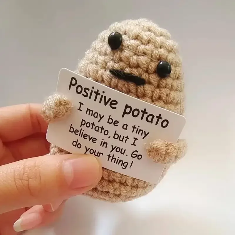 1PC Positive Energy Potato Hug Pocket Mini Handmade Plush Wool Knitting Doll with Card Funny Christams Gift Home Room Decoration