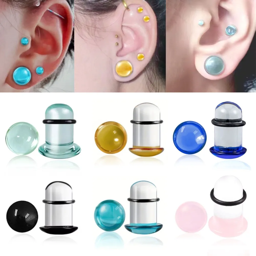 1pair Pink Sea-blue Glass Ear Studs Nose Studs Auricular Piercings 1.6 - 25mm Mushroom-shaped Piercings Fashion Accessories
