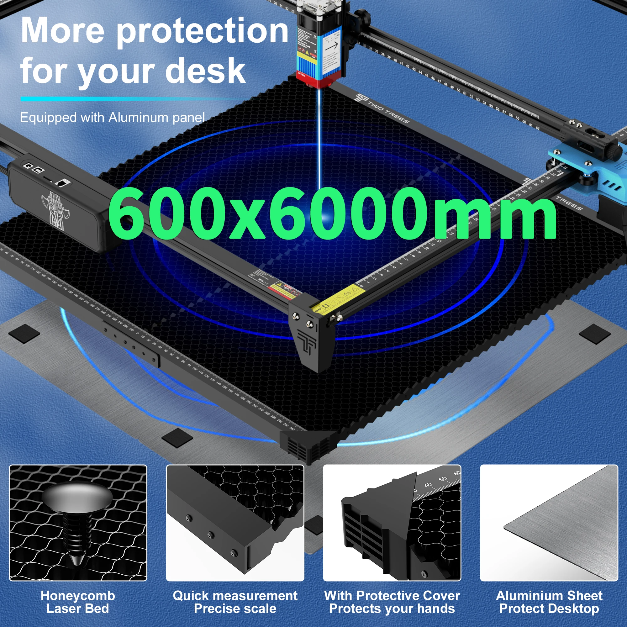 TWO TREES Upgraded Spliceable 600x600mm Honeycomb Working Table 2 in1 Extra large carving area for Laser Engraving Machine