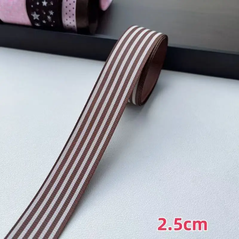12-teiliges Set aus rosa-braunen gestreiften Bändern, Kombination aus Spitze, handgemachte Schleifen, Haaraccessoires, Geschenkverpackung, DIY-Material, Geschenk – Detail 5