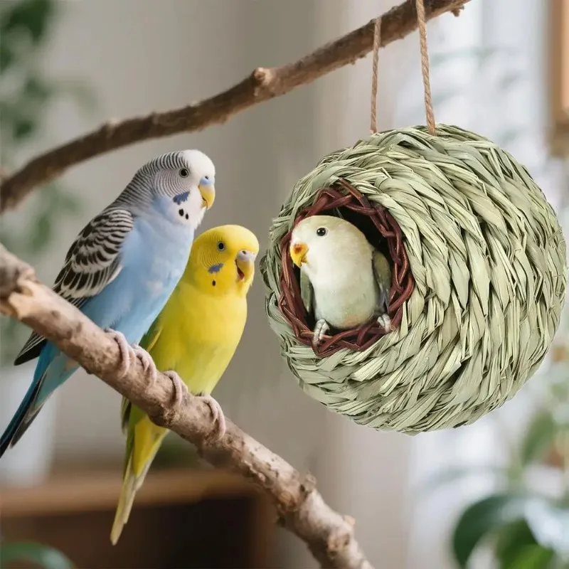 

Соломенное птичье гнездо ручной работы, подвесная клетка для попугая, гнездо для колибри, клетка для яиц, украшение на Рождество и Хэллоуин, аксессуары для домашних животных