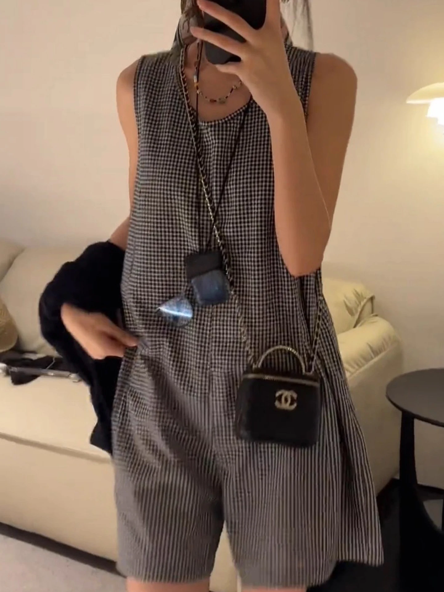 

Ретро европейский клетчатый жилет и комплект orts, женский повседневный свободный утягивающий летний новый красивый цельный костюм