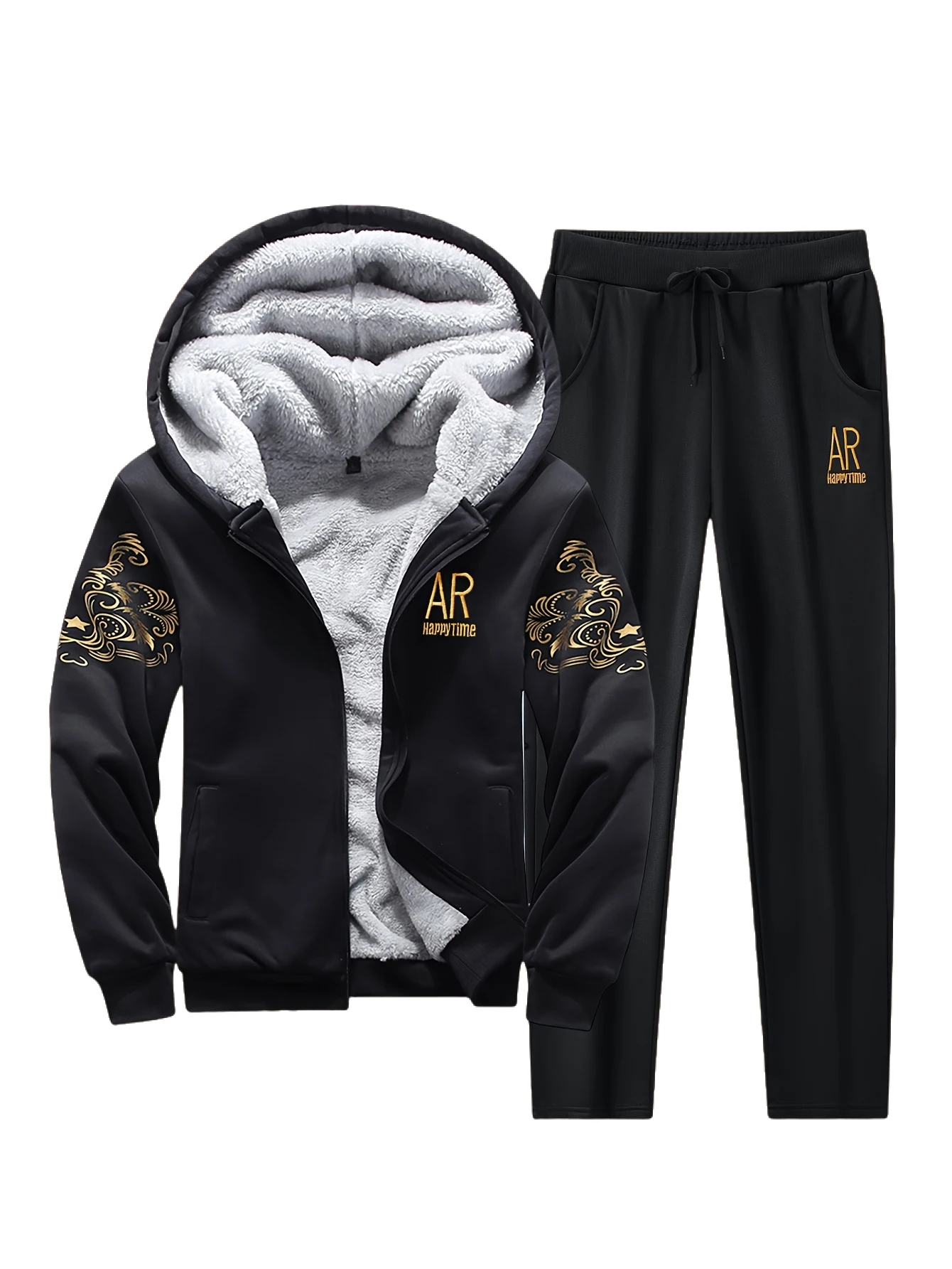 

Winter sportswear set; Men's fashion stand-up collar cardigan Sweatshirt; Men's drawstring sport pants; Men's fashion casual;