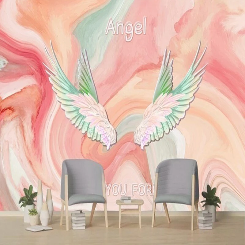 Pink watercolor angel wings, a popular photo spot for TV, bedroom and home decoration background wall Paper